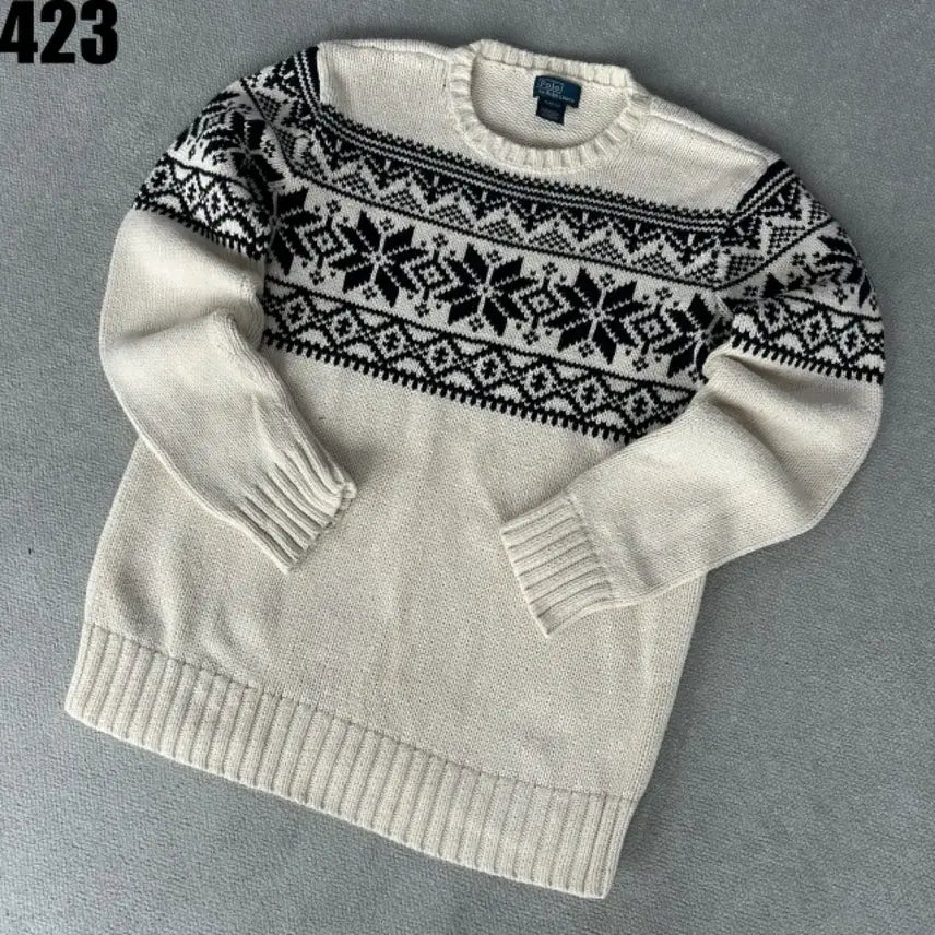 [BUNJANG] Polo Ralph Lauren Ivory Pattern Knit Sweater / 폴로 랄프로렌 아이보리 패턴 니트 XL