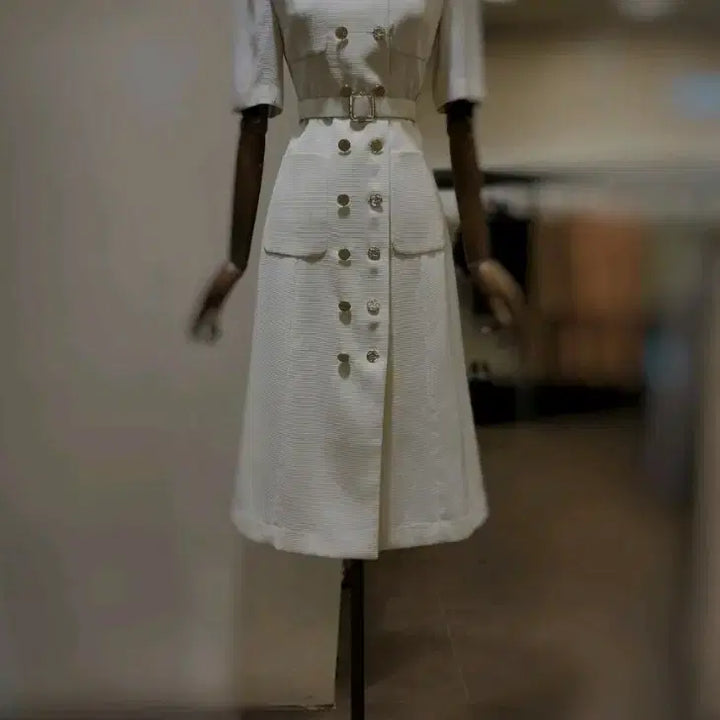 [BUNJANG] MojoSphin White Belt Double Button Dress / 모조에스핀 화이트 벨트 더블버튼 원피스(55,2023년식)
