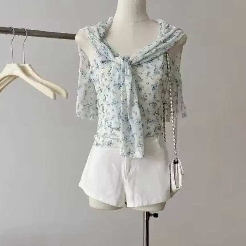 [BUNJANG] Floral See-Through Cardigan &amp; Tank Top Set / 플라워 시스루 가디건 + 나시 세트 / 데일리 캐주얼 러블리 빈티지 y2