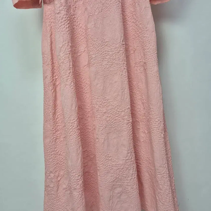 [SOLD OUT] 핑크색 카라넥 플라워버튼 롱 원피스