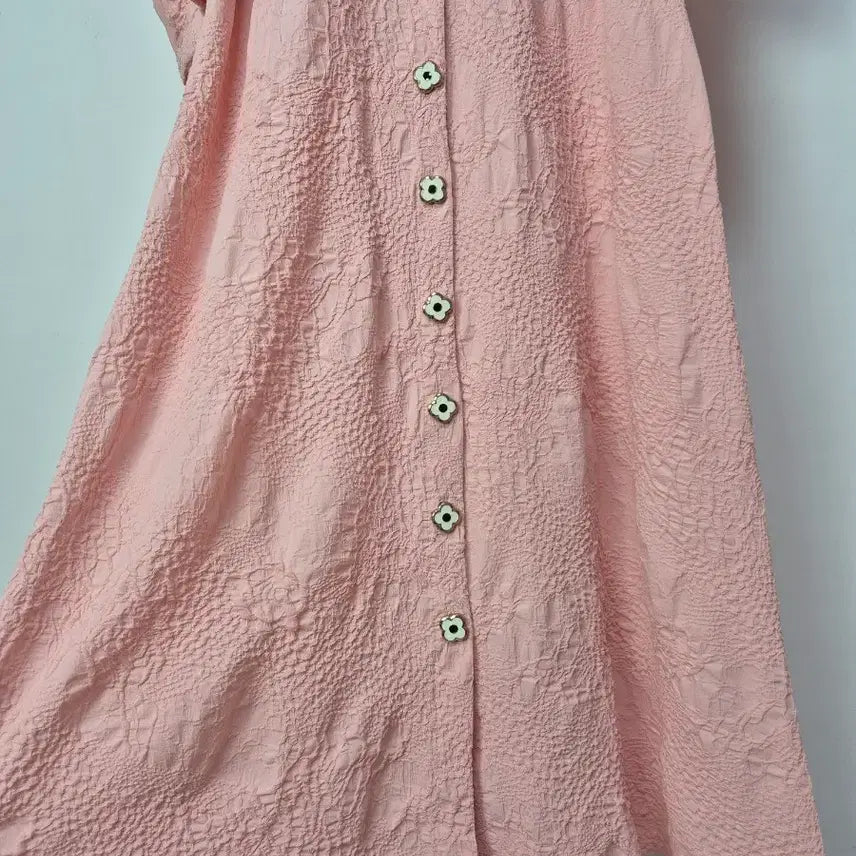 [SOLD OUT] 핑크색 카라넥 플라워버튼 롱 원피스