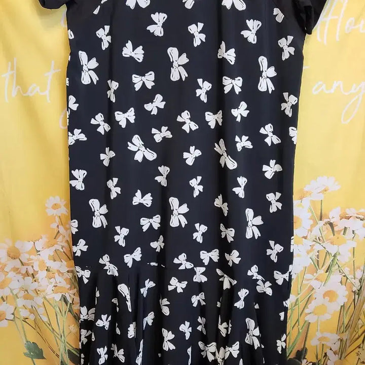 [BUNJANG] Black Ribbon Pattern Long Dress / 리본 패턴 블랙 롱 원피스