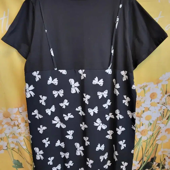 [BUNJANG] Black Ribbon Pattern Long Dress / 리본 패턴 블랙 롱 원피스
