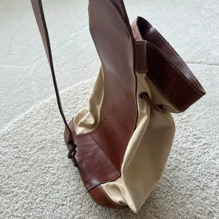 [BUNJANG] Polo Ralph Lauren Leather Canvas One-Shoulder Bucket Bag / 폴로 랄프 로렌 레더 캔버스 원숄더 버킷백