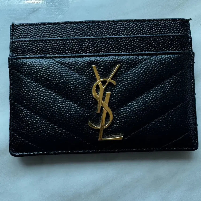 [BUNJANG] Saint Laurent Black Cardholder with Gold Logo / 생로랑 블랙 카드지갑 금장로고