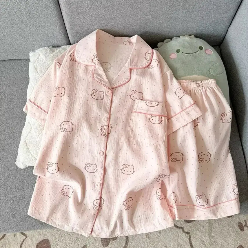 [SOLD OUT] 헬로키티 반팔 파자마 세트 하늘/핑크