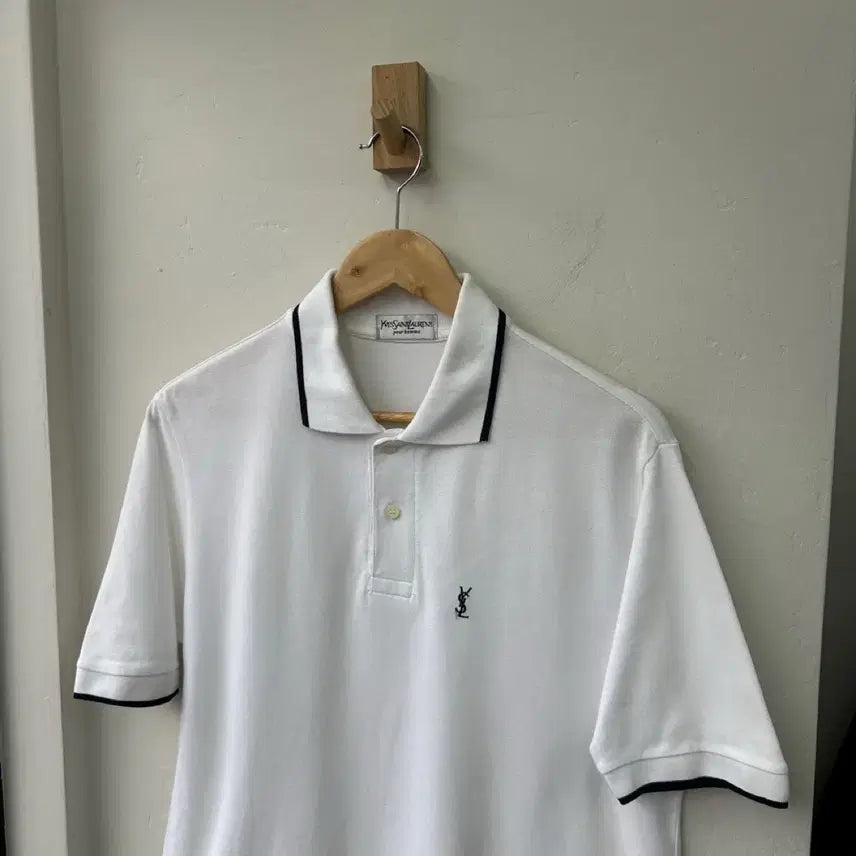 [BUNJANG] Yves Saint Laurent White Short Sleeve Polo Shirt / 16766 - 입생로랑 화이트 반팔 카라티