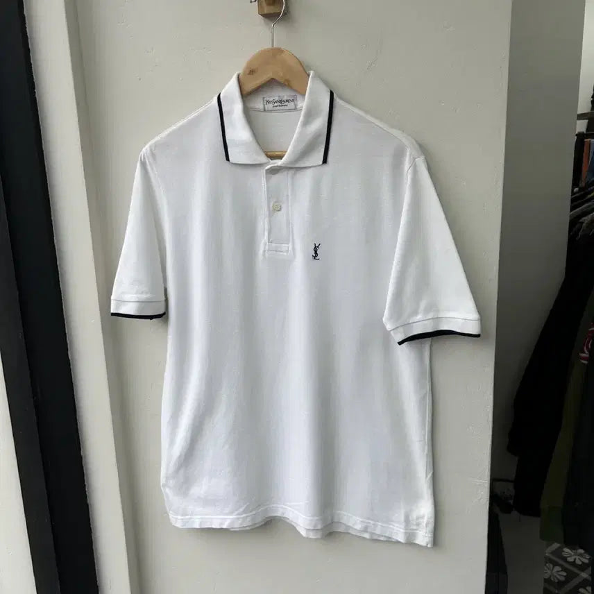 [BUNJANG] Yves Saint Laurent White Short Sleeve Polo Shirt / 16766 - 입생로랑 화이트 반팔 카라티