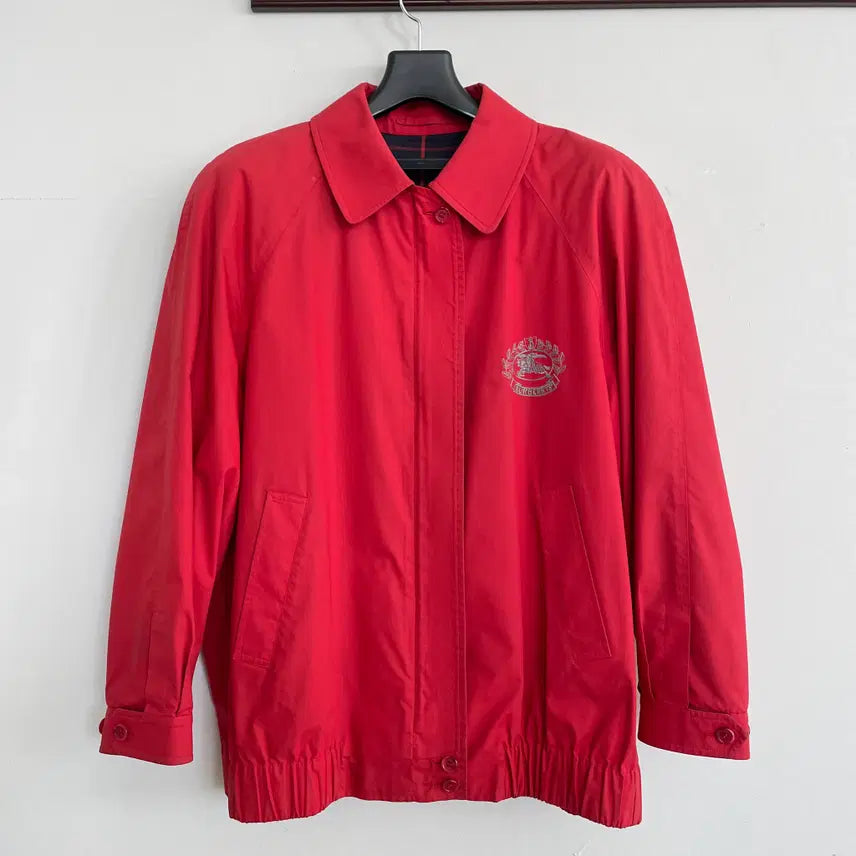 [BUNJANG] Burberry Knight Logo Red Cotton Blouson Jacket / 버버리 공용L 월계기사로고 레드 코튼 블루종 자켓