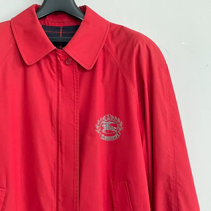 [BUNJANG] Burberry Knight Logo Red Cotton Blouson Jacket / 버버리 공용L 월계기사로고 레드 코튼 블루종 자켓