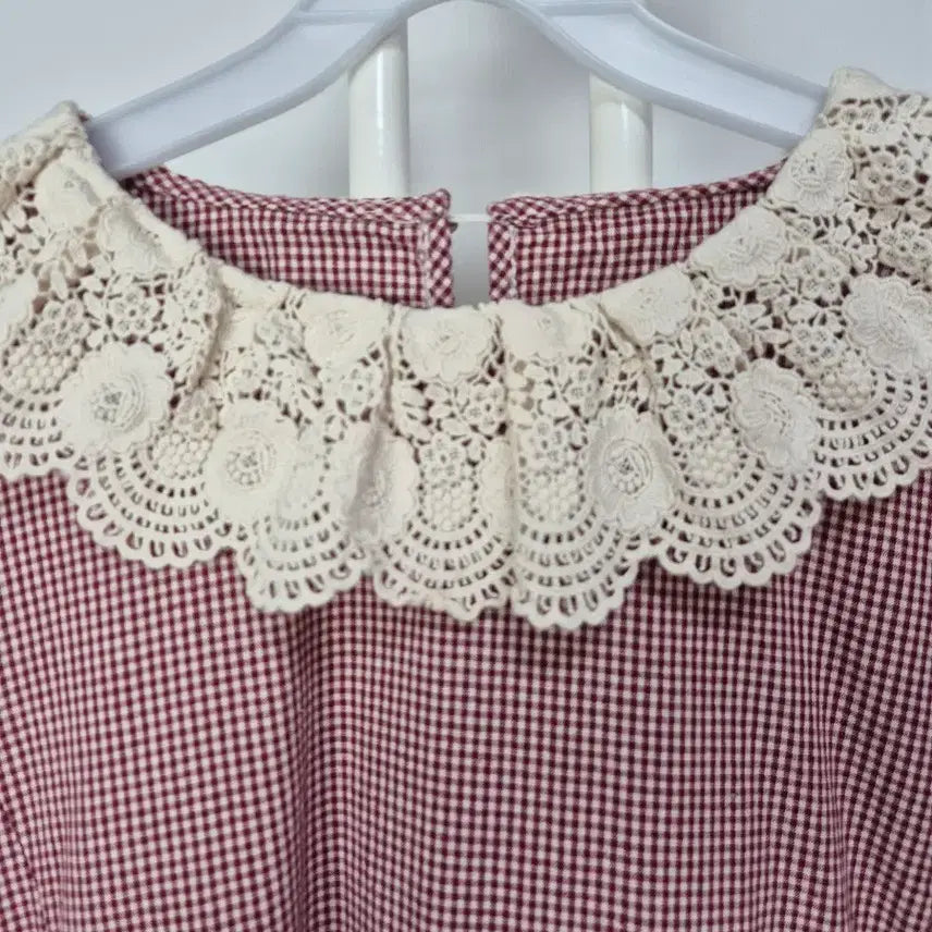 [SOLD OUT] 체크 깅엄 레이스 카라 롱 원피스