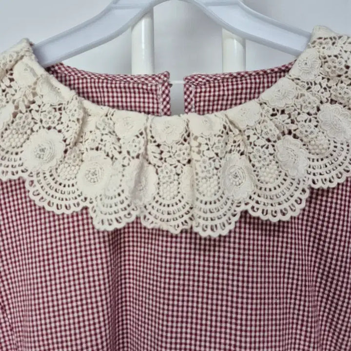 [SOLD OUT] 체크 깅엄 레이스 카라 롱 원피스