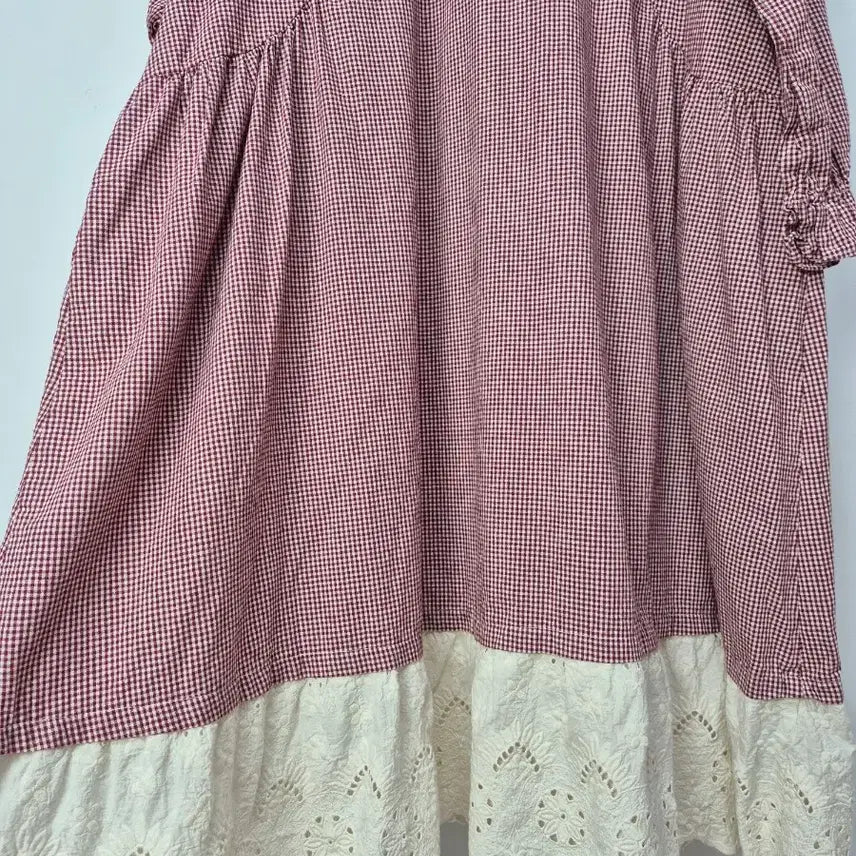 [SOLD OUT] 체크 깅엄 레이스 카라 롱 원피스