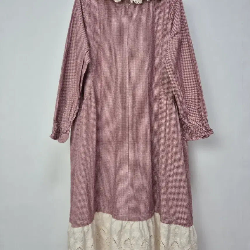 [SOLD OUT] 체크 깅엄 레이스 카라 롱 원피스