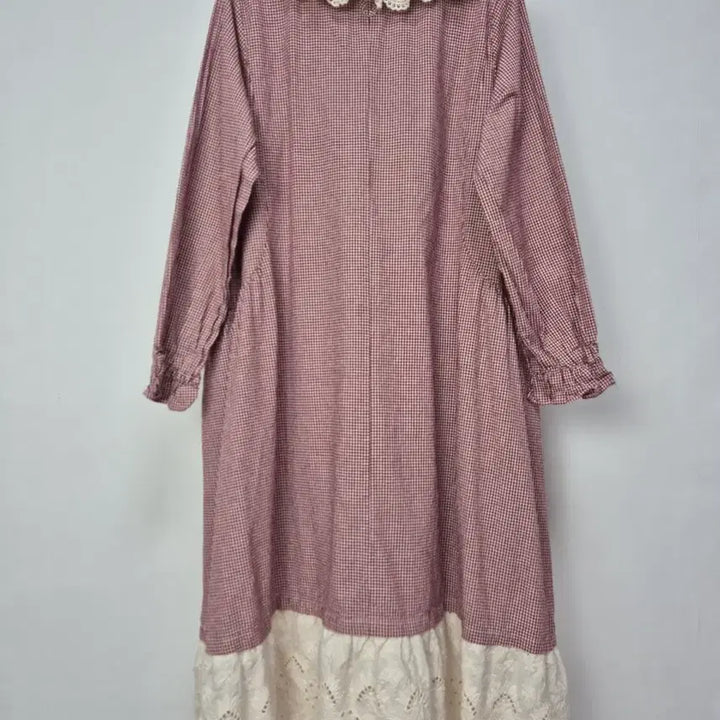 [SOLD OUT] 체크 깅엄 레이스 카라 롱 원피스