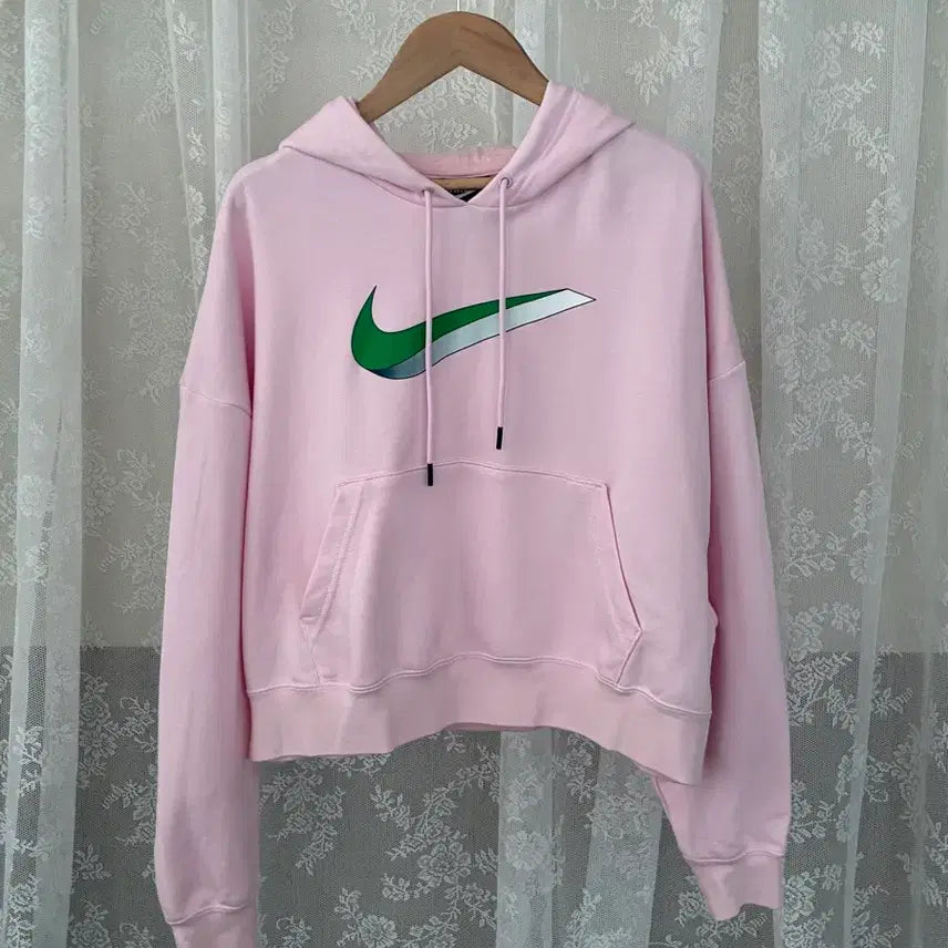 [BUNJANG] Nike Swoosh Crop Hoodie Baby Pink / M) 나이키 스우시 크롭 후드 티셔츠 베이비핑크
