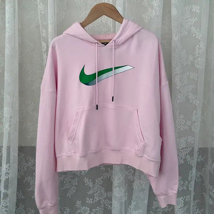 [BUNJANG] Nike Swoosh Crop Hoodie Baby Pink / M) 나이키 스우시 크롭 후드 티셔츠 베이비핑크