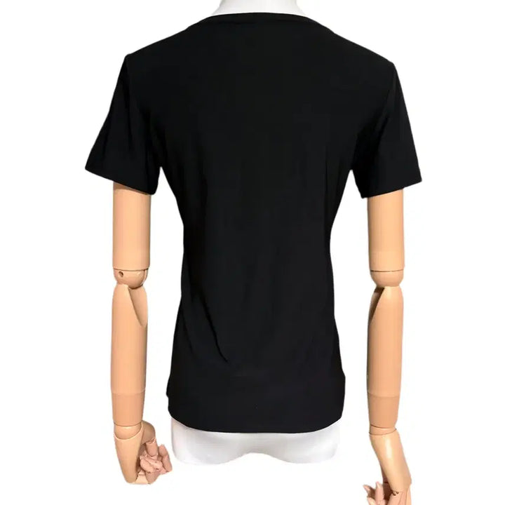 [BUNJANG] Japanese Gothic Punk Ribbon Patch Sequin Layered V-neck Short Sleeve Top / 일본 고딕 펑크 리본 패치 스팽글 레이어드 브이넥 반팔