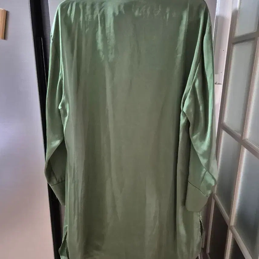[BUNJANG] ZARA Satin Long Shirt Dress (Olive Green) / [새상품] 자라(ZARA) 사틴 롱 셔츠 원피스 (올리브 그린)
