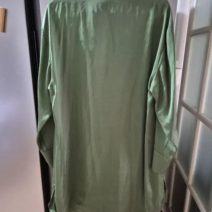 [BUNJANG] ZARA Satin Long Shirt Dress (Olive Green) / [새상품] 자라(ZARA) 사틴 롱 셔츠 원피스 (올리브 그린)