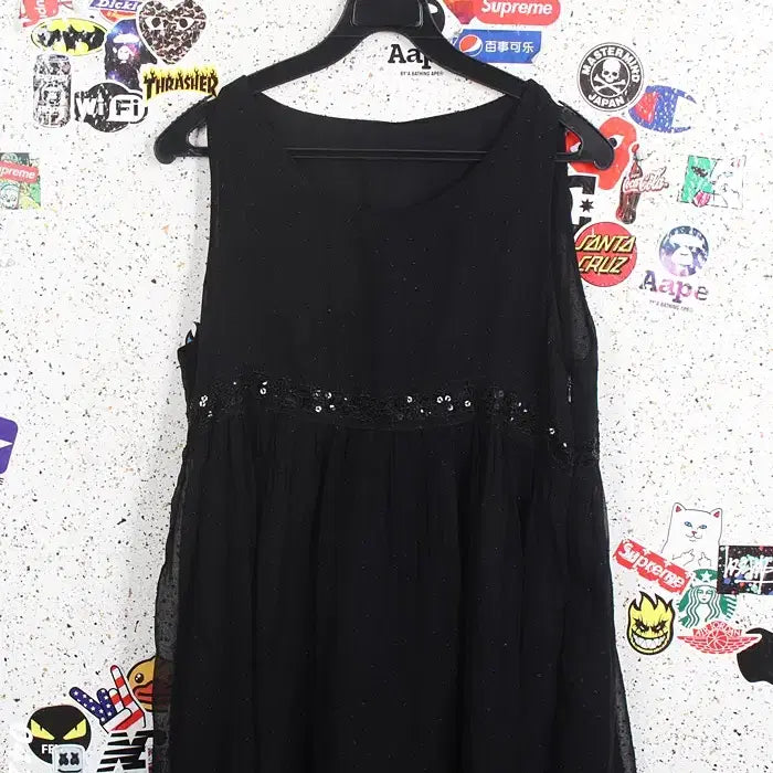 [BUNJANG] Sequin Embellished Sleeveless Chiffon Dress / 여성M/ 스팽글 장식 민소매 쉬폰 원피스 정장룩 하객룩 0-8