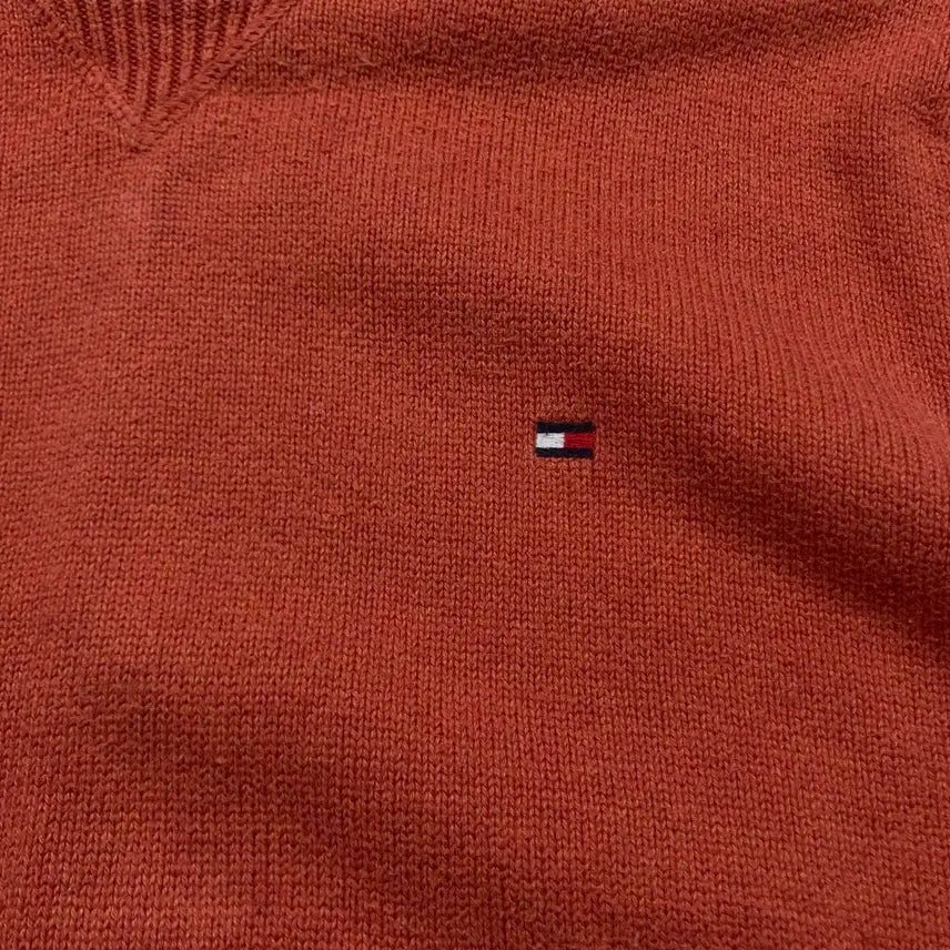[BUNJANG] Tommy Hilfiger Embroidered Logo Coral Cotton Knit Sweater / 타미힐피거 자수로고 다홍 코튼 니트