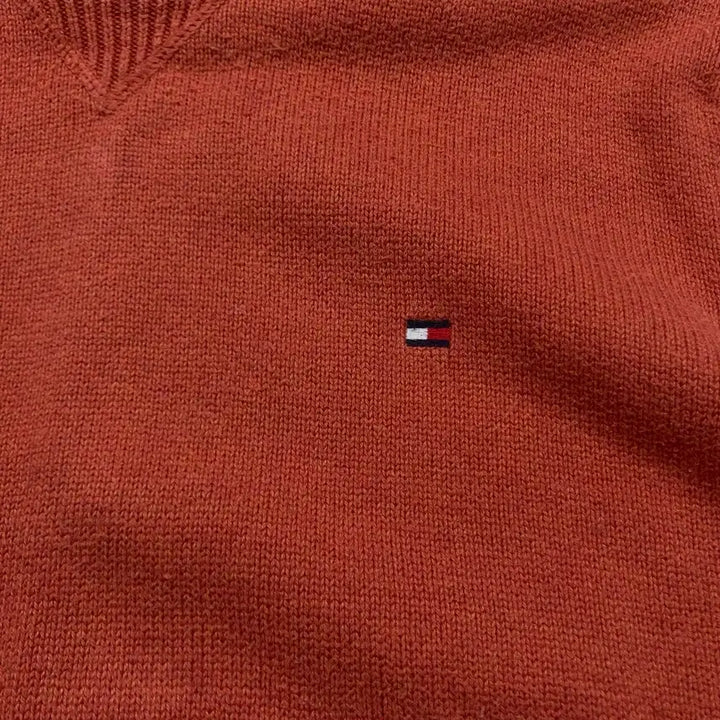 [BUNJANG] Tommy Hilfiger Embroidered Logo Coral Cotton Knit Sweater / 타미힐피거 자수로고 다홍 코튼 니트