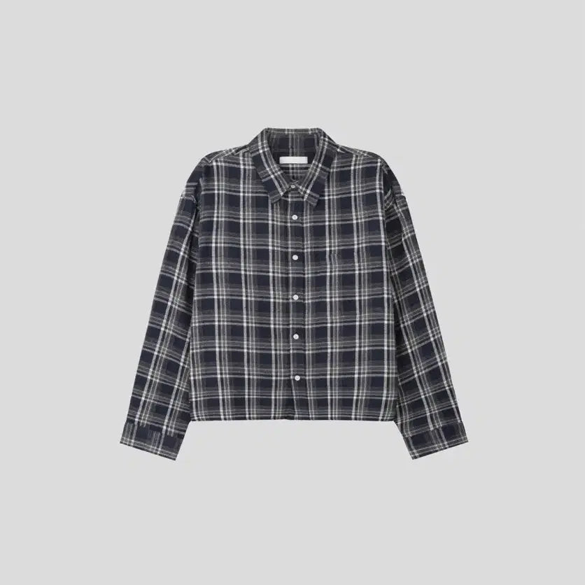 [BUNJANG] EEnus Navy Check Semi-Crop Shirt / EEnus 네이비 체크 세미크롭 셔츠 (FREE)