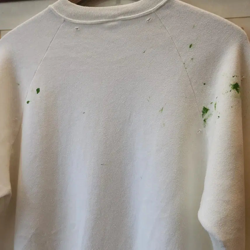 [BUNJANG] Vintage Plain Sweatshirt with Painting Damage - White L / 90s 빈티지 스웻셔츠 플레인 스웻셔츠 페인팅 데미지 화이트 L