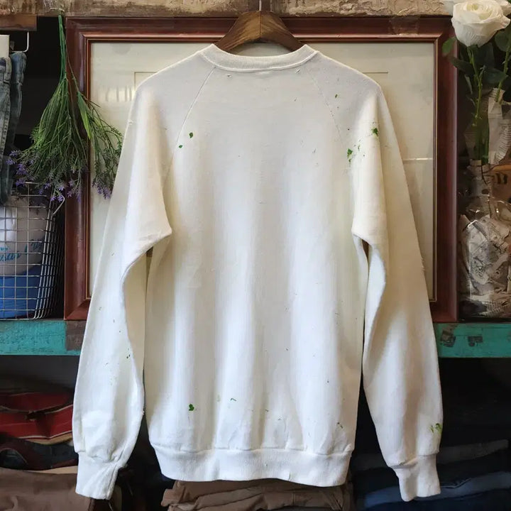 [BUNJANG] Vintage Plain Sweatshirt with Painting Damage - White L / 90s 빈티지 스웻셔츠 플레인 스웻셔츠 페인팅 데미지 화이트 L