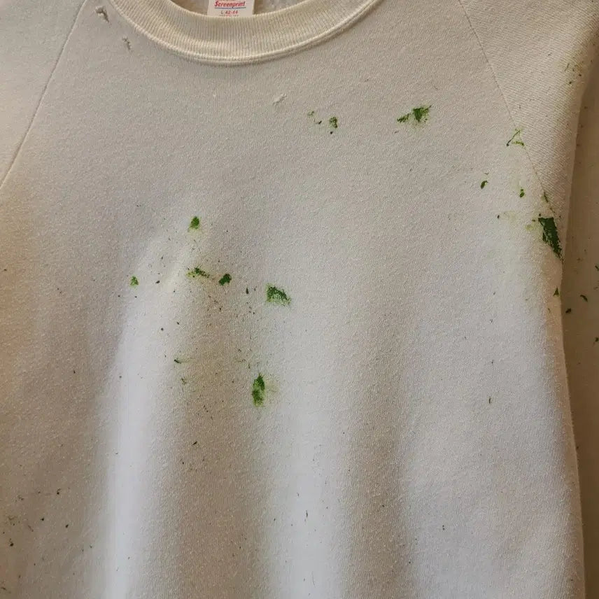 [BUNJANG] Vintage Plain Sweatshirt with Painting Damage - White L / 90s 빈티지 스웻셔츠 플레인 스웻셔츠 페인팅 데미지 화이트 L