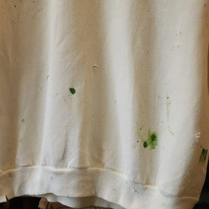 [BUNJANG] Vintage Plain Sweatshirt with Painting Damage - White L / 90s 빈티지 스웻셔츠 플레인 스웻셔츠 페인팅 데미지 화이트 L