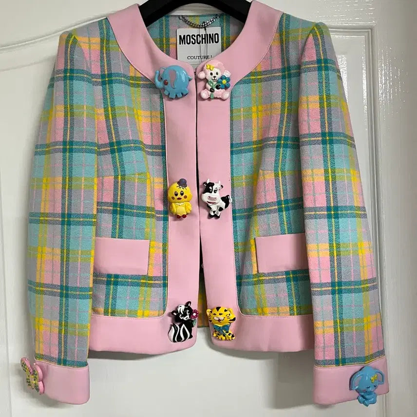 [SOLD OUT] 새상품) 모스키노 체크 연핑크 자켓 치마 셋업