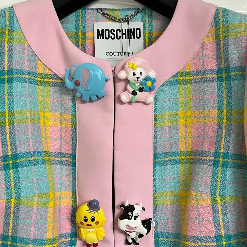 [SOLD OUT] 새상품) 모스키노 체크 연핑크 자켓 치마 셋업
