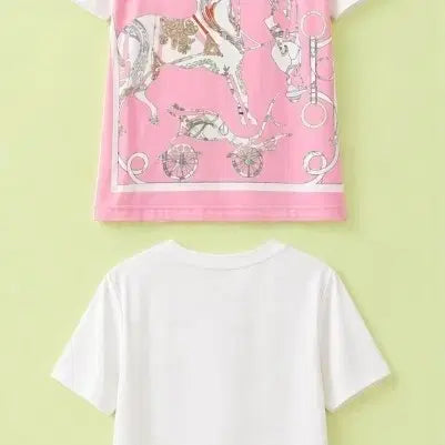 [BUNJANG] Pink Scarf Print Short Sleeve T-shirt / 핑크 스카프 프린트 반팔티