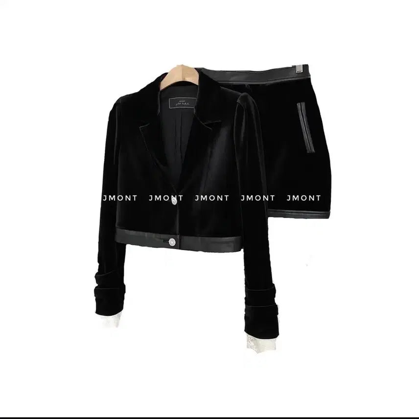 [BUNJANG] JAYMENT Sapphire Velvet Jacket &amp; Skirt Set / 제이먼트 사파이어 벨벳 자켓&amp;스커트 세트