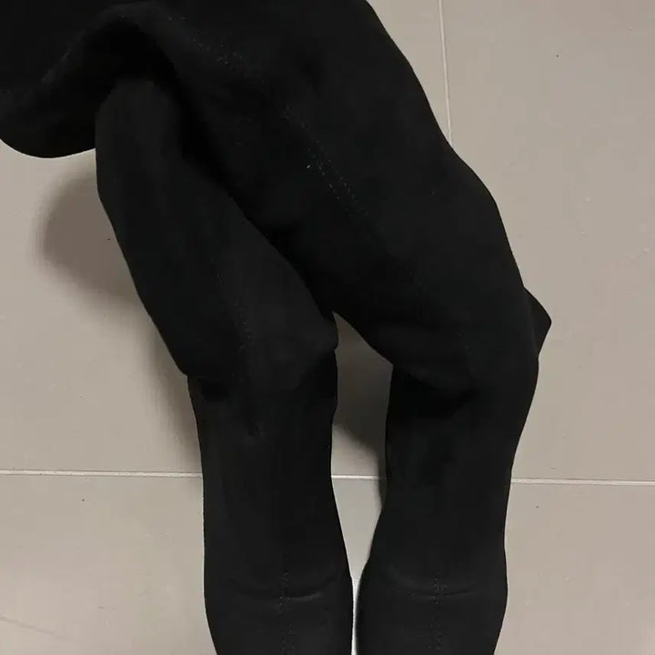 [BUNJANG] Black Suede 5cm Heel Long Boots / 블랙 스웨이드 스판 롱부츠 굽 5cm