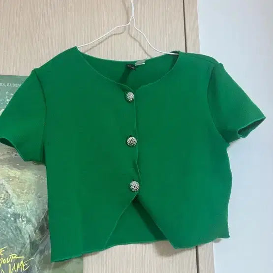 [BUNJANG] H&amp;M Green Short-Sleeve Knit Cardigan / H&amp;M 반팔 가디건 니트 가디건