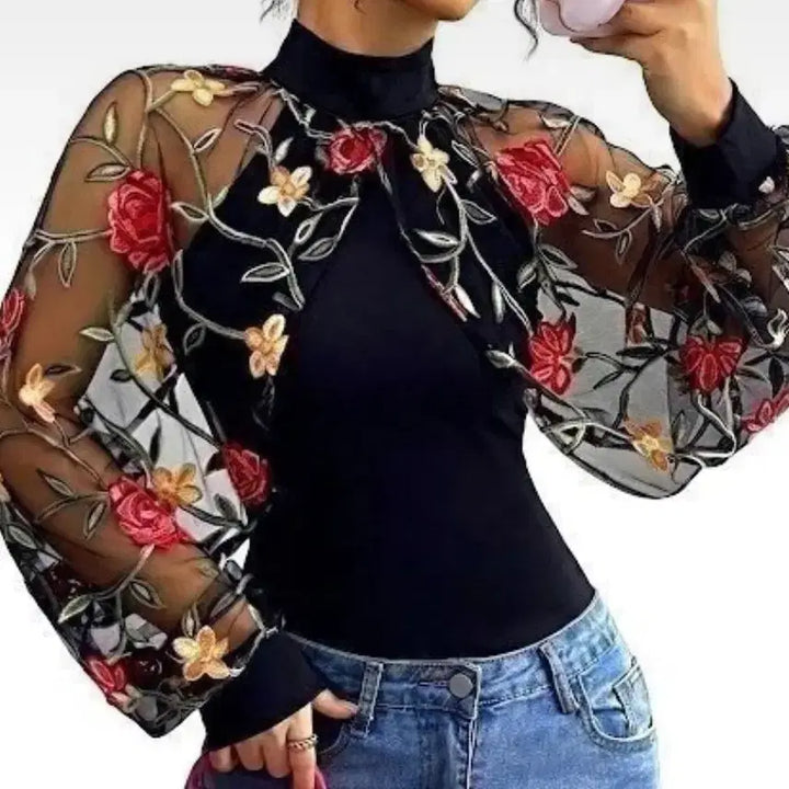 [BUNJANG] Imported Flower Embroidery See-through Bolero Cardigan / 새상품 수입 플라워 꽃자수 시스루 볼레로