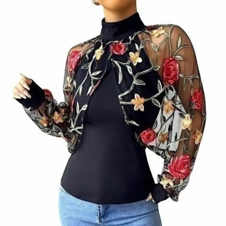 [BUNJANG] Imported Flower Embroidery See-through Bolero Cardigan / 새상품 수입 플라워 꽃자수 시스루 볼레로