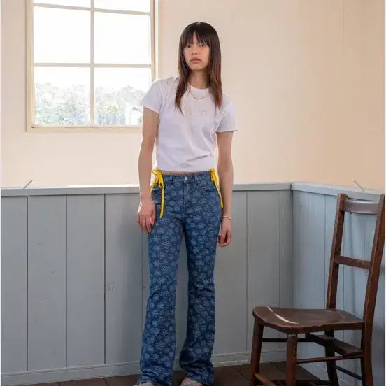 [BUNJANG] Martin Kim Floral Pattern Denim Pants (Size S) / martin kim  마뗑킴 플라워패턴 데님팬츠 사이즈 S