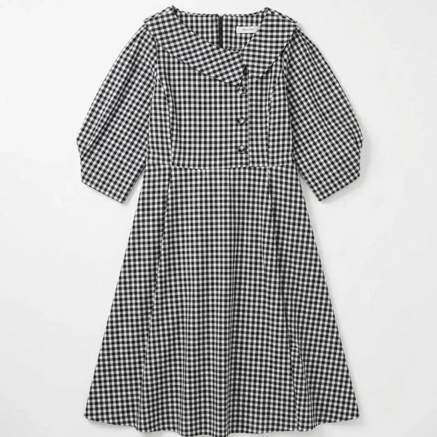 [BUNJANG] Bobo Sister Big Collar Gingham Check Dress BK / 여성M / 보보시스터 빅카라 깅엄체크 원피스BK 0-13
