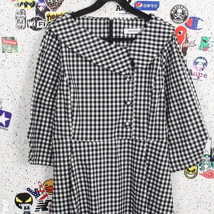 [BUNJANG] Bobo Sister Big Collar Gingham Check Dress BK / 여성M / 보보시스터 빅카라 깅엄체크 원피스BK 0-13