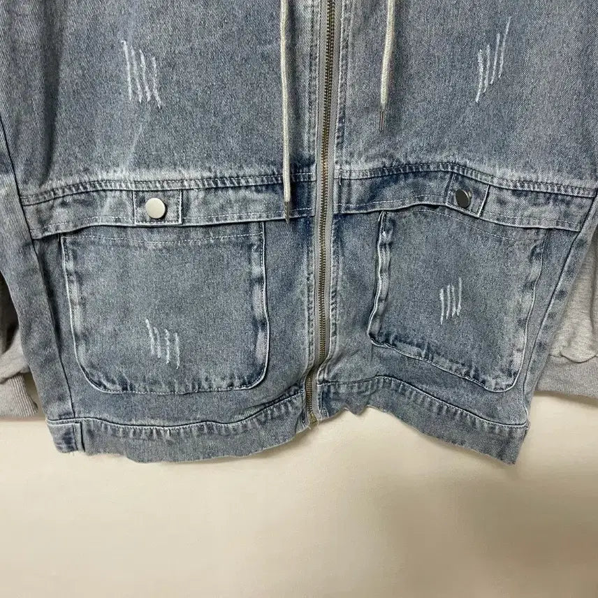 [BUNJANG] Color-Block Loose Fit Hooded Denim Jacket / Free 배색 루즈핏 후드 청자켓