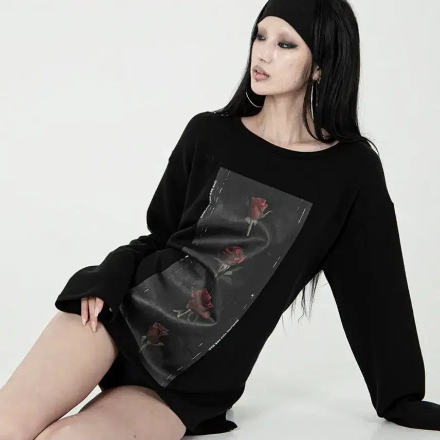 [BUNJANG] Darling Your Bad Rose Back-Strap Rose Film Tee Black / 달링유어배드 로즈 Back-Strap Rose Film Tee black