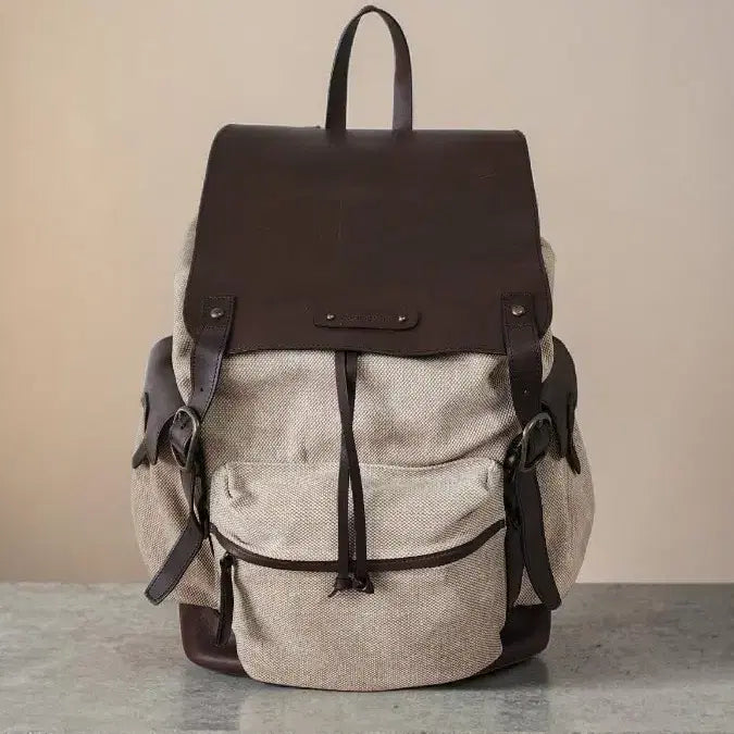 [BUNJANG] Akiinsvin Canvas Leather Backpack Brown/Beige / Akiinsvin 캔버스 가죽 백팩 브라운 / 베이지
