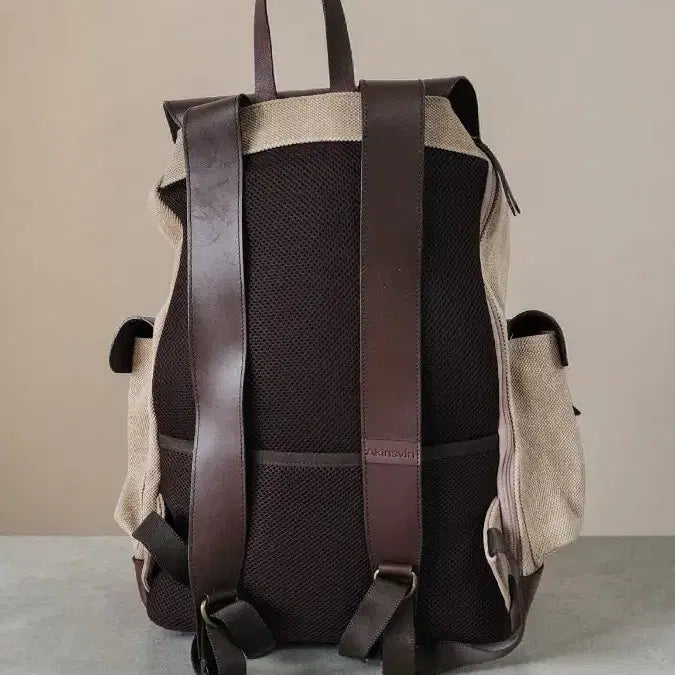 [BUNJANG] Akiinsvin Canvas Leather Backpack Brown/Beige / Akiinsvin 캔버스 가죽 백팩 브라운 / 베이지