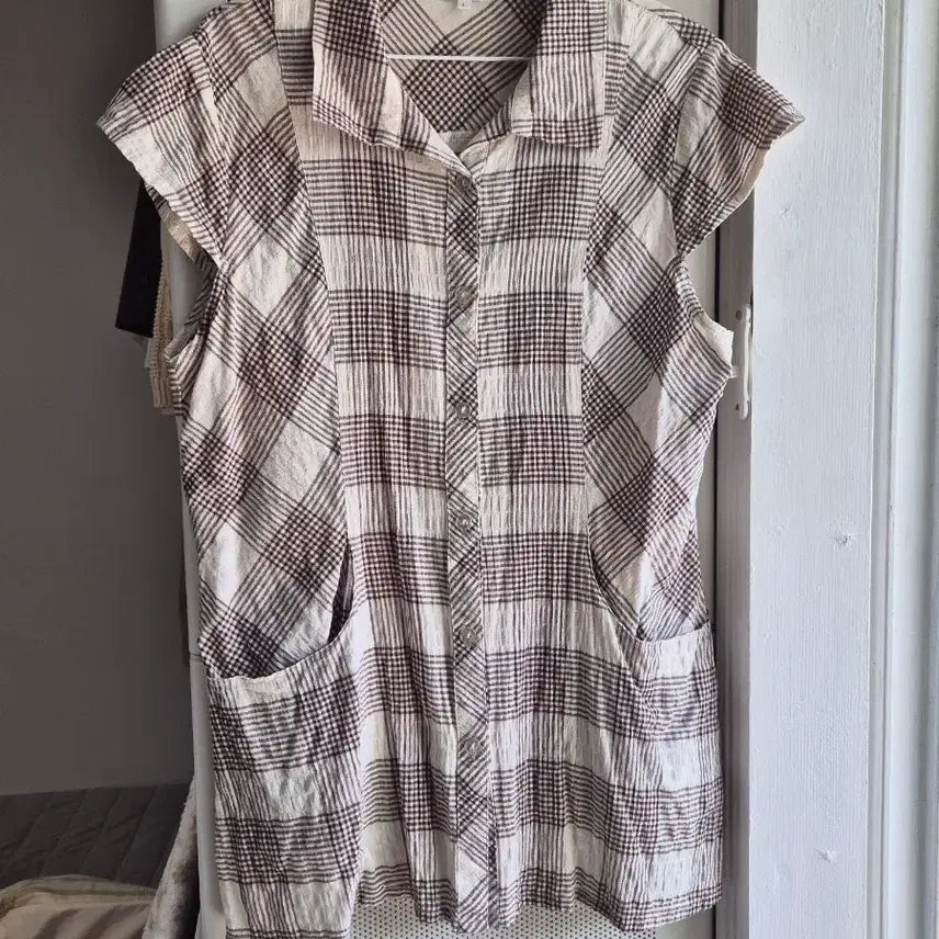 [BUNJANG] Vintage Mori Girl Check Short Sleeve Shirt / 빈티지 모리걸 반팔 체크 셔츠