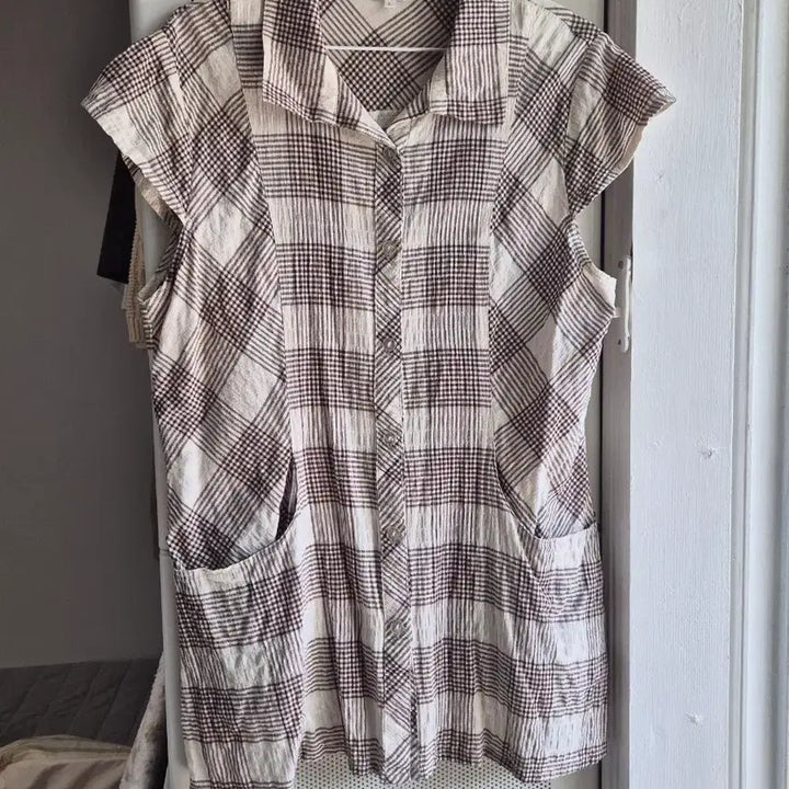 [BUNJANG] Vintage Mori Girl Check Short Sleeve Shirt / 빈티지 모리걸 반팔 체크 셔츠