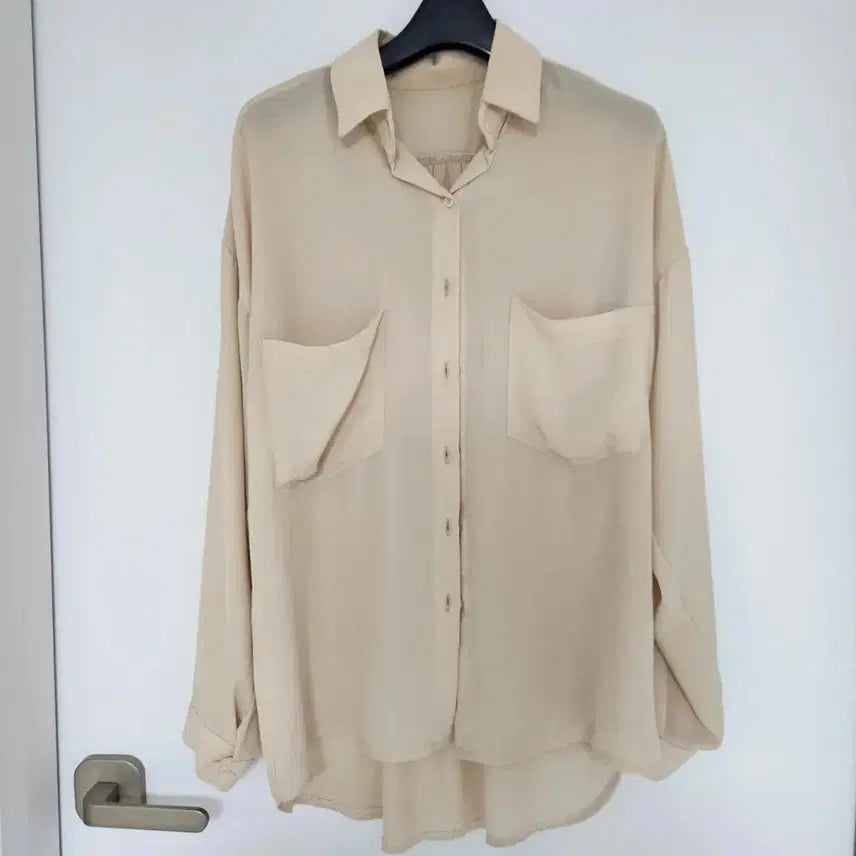 [BUNJANG] Beige Sheer Loose Fit Blouse / 베이지색 시스루 루즈핏 블라우스